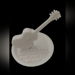 Hand Crafted White Guitar Jewelry Dish with Raised Text